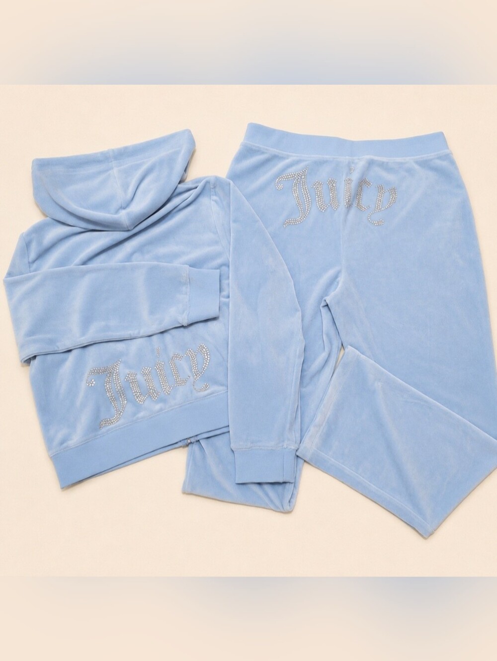 Juicy Couture Frosted Luxe Velour OG Bling Zip Up Hoodie & Pants Set - XL